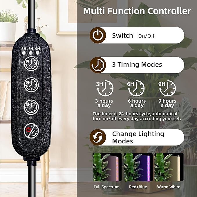 Standing Grow Light for Indoor Plants with Timer,42W Full Spectrum Vertical Grow Lights for Indoor Plants,4FT T8 243LED Plant Lights for Indoor Growing with On/Off Timer Function, 2 Pack