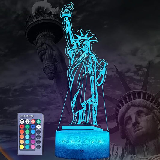 Statue of Liberty Night Light, 3D Illusion Lamp with 16 Colors Changing, Timer, 4 Flash Modes and Dimmable, Kids Boys Girls Room Decor, Holiday Xmas World Landmark Building Gifts