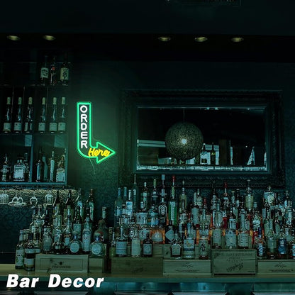 Order Here Neon Sign Pick up Here Signs for Wall Decor Green & Yellow Neon Light for Restaurants Cafes and Food Service Areas Attractive Point of Sale Lighting to Guide Customers(10.1 * 15.7inch)