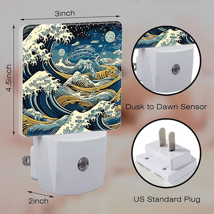 Blue Ocean Waves Night Light for Kids, Rough Sea Waves Night Light Plug in with Dusk to Dawn Sensor, 0.5w Energy Saving Sleep Friendly Nightlight for Hallway Stairway Kitchen Bedroom