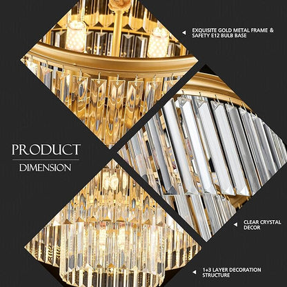 21.6" 14-Light Modern Crystal Chandelier Light Fixtures 4-Tier Gold Luxury Chandeliers for Dining Room Round Hanging Pendant Lighting for Living Room Kitchen Entryway Bedroom Foyer Hallway
