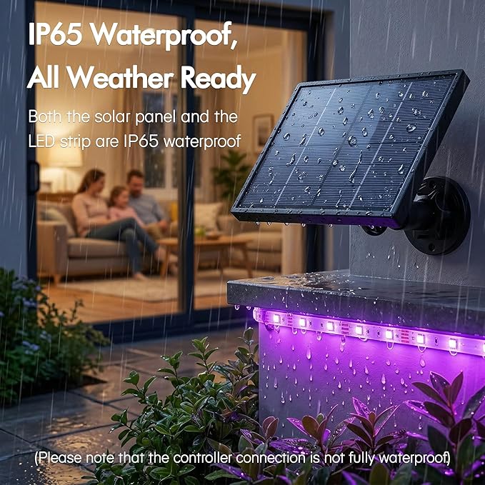 Solar Grow Light Strip with Battery Operated for Outdoor Plant, Full Spectrum Plant Growing Lights, IP65 Waterproof for Greenhouse, 16.4FT Indoor Solar Powered with Timer for All Stage Plants