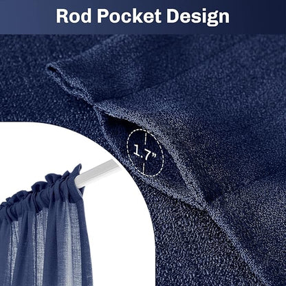 Melodieux Navy Semi Sheer Curtain Valance for Kitchen Cafe Small Windows Linen Look Rod Pocket, 52 by 18 Inch, 1 Panel