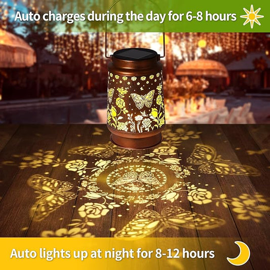 Solar Lanterns Outdoor Waterproof,Mothers Day Gifts,Birthday Gifts for Women Mom Grandma,Garden Decor Metal Hanging Decorative Solar Lights,Gardening Gifts for Yard,Patio, Lawn,Tabletop(Butterfly)