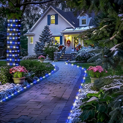 JMEXSUSS 200 LED Solar Rope Lights for Christmas Decor, 72ft IP 65 Outdoor Waterproof Christmas Rope Lights with 8 Modes, Blue and White Solar Christmas Lights for Fence Yard Walkway Christmas