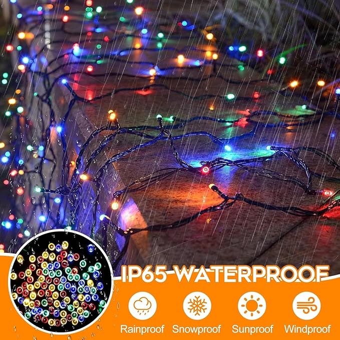 Battery Operated Christmas Lights, 33 FT 100 LED Mini String Lights with Timer and 8 Modes, Green Wire Outdoor String Lights for Tree Xmas Indoor Holiday Party Garden Decor, Multicolor 2pack