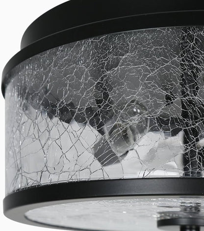 KSANA Black Flush Mount Ceiling Light, Modern Farmhouse 3-Light Close to Ceiling Light Fixtures with Crackled Glass Shade for Bedroom, Hallway, Foyer, Kitchen and Dining Room