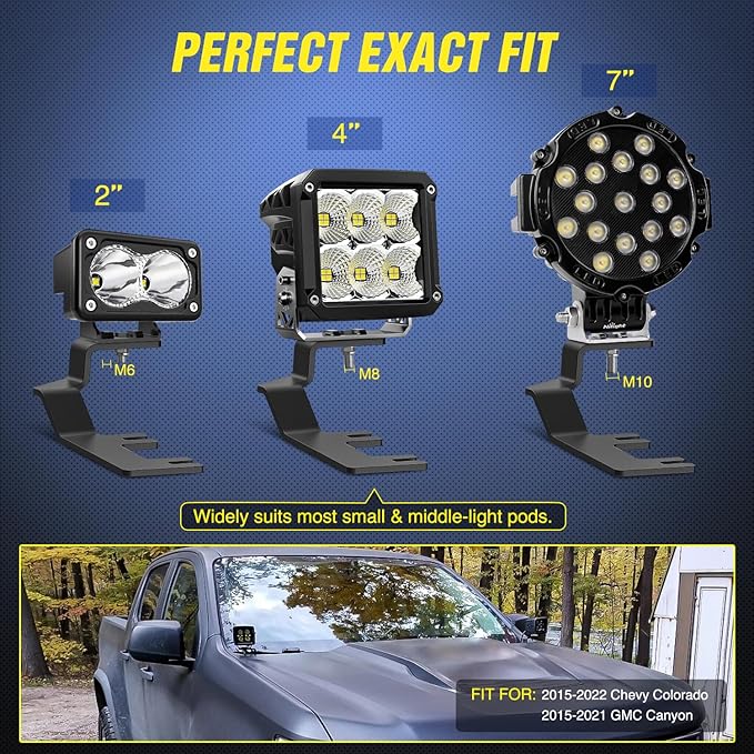 Nilight Ditch Light Brackets Hood Hinges Mount Bracket Kit for Auxiliary Offroad LED Pod Work Lighting on 2015-2022 Chevy Colorado 2015-2021 GMC Canyon