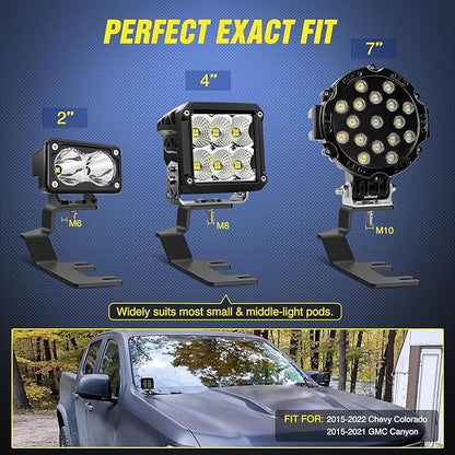 Nilight Ditch Light Brackets Hood Hinges Mount Bracket Kit for Auxiliary Offroad LED Pod Work Lighting on 2015-2022 Chevy Colorado 2015-2021 GMC Canyon