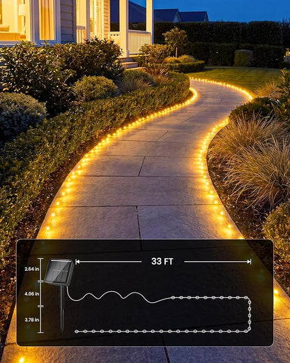 Minetom 2 Pack Solar Fairy Lights, Total 66 FT 200 LED Solar String Lights Outdoor Waterproof with 8 Modes, Christmas Lights for Outside Patio Fence Party Garden Yard Holiday Tree Decor (Warm White)