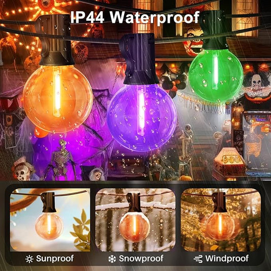 LAMPHOME LED Outdoor String Light, 26Feet Patio Lights with 12+1Edison Shatterproof Bulbs(1Spare), UL Waterproof Outside Lights connectable Dimmable for Backyard Porch Decor,Orange/Purple/Green