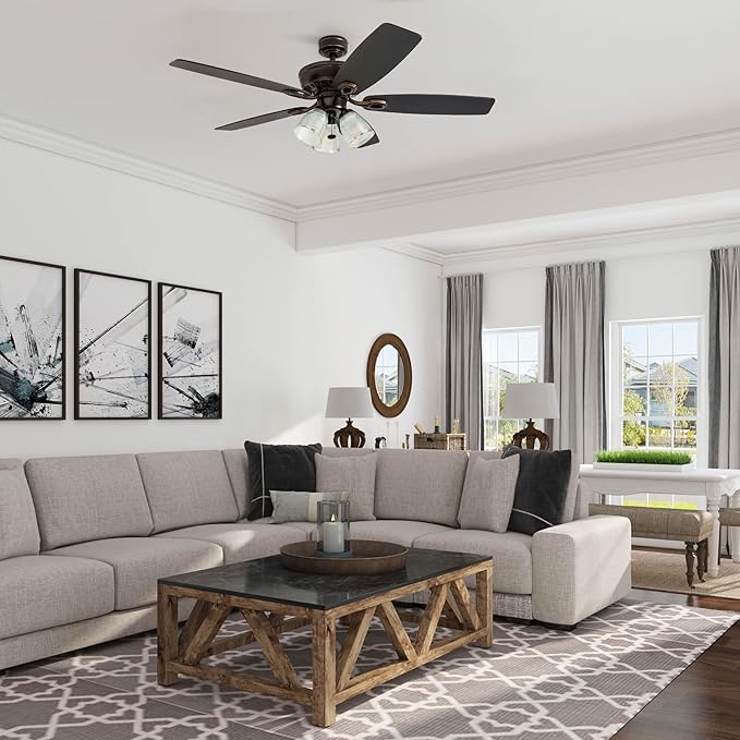 Prominence Home Marston, 52 Inch Traditional Indoor LED Ceiling Fan with Light, Pull Chain, Three Mounting Options, 5 Dual Finish Blades, Reversible Motor - 51017-01 (Oil Rubbed Bronze)