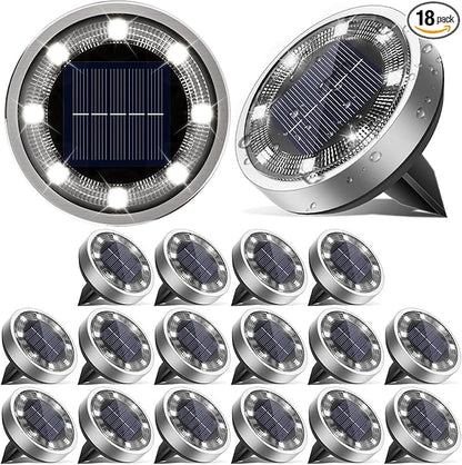 vighep Solar Ground Lights,18 Pack Flat Solar Lights Outdoor Waterproof, Bright LED Solar Disc Lights, 6000K Cool White Landscape Lighting for Outside Yard Garden Pathway Driveway Lawn