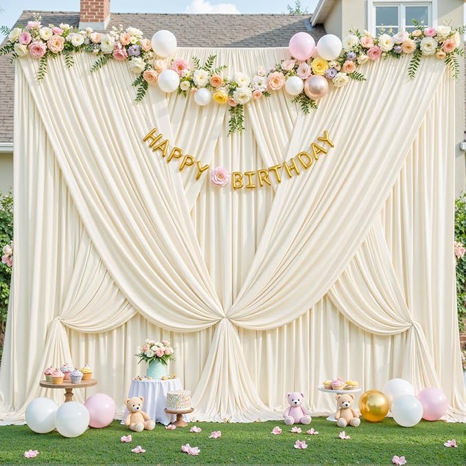 Champagne Backdrop Curtain for Parties Wedding Baby Shower Wrinkle Free Photo Curtains Backdrop Drapes Fabric Decoration for Bridal Shower 5ft x 7ft,2 Panels