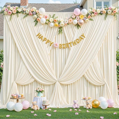 Champagne Backdrop Curtain for Parties Wedding Baby Shower Wrinkle Free Photo Curtains Backdrop Drapes Fabric Decoration for Bridal Shower 5ft x 7ft,2 Panels
