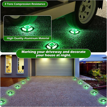 AGPTEK Solar Driveway Lights Outdoor 1 Pack, 2 Color Modes LED Deck Dock Marine Waterproof Security Marker Lights for Step Sidewalk Stair Garden Pathway Walkway Yard(Green/Red)