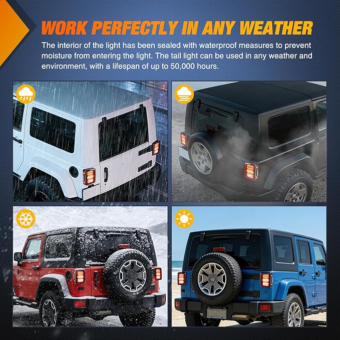 Nilight JK Tail Light LED Red Running Stop Brake Turn Signals Lights White Reverse Back Up DOT APPROVED Smoked Lens Taillight Compatible with 2007-2018 Wrangler JKU