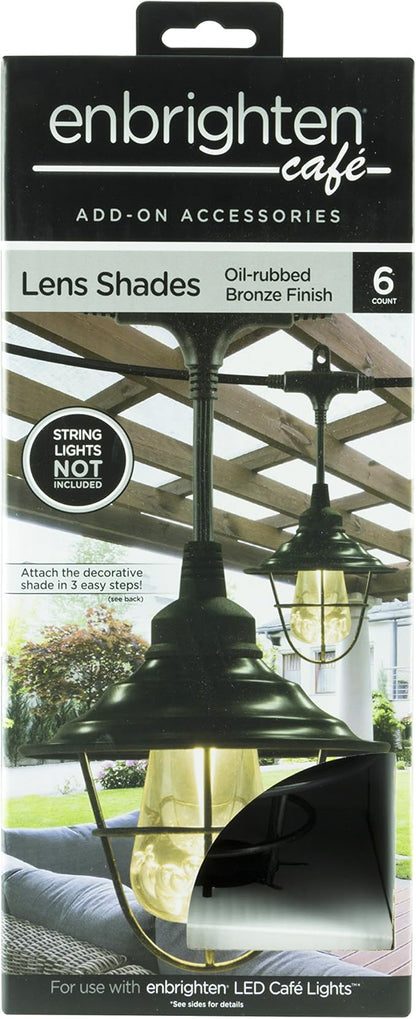Enbrighten Café Add-On Accessory Lens Shades, Oil-Rubbed Bronze Finish Lens Shades, Easy-to-Install, for use with Enbrighten Café String Lights, 35877, 6 Count (Pack of 2)