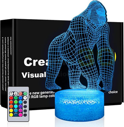 BASSI 3D Gorilla Lamp for Kids, 16 Colors Changing Remote Control 3D Night Light Gorilla Toy - Birthday Christmas Gifts for Boys Girls Age 2 3 4 5 6 7 8 9 Teenages