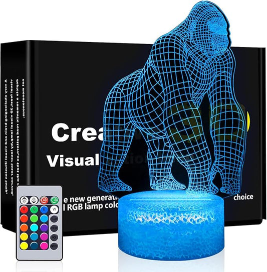 BASSI 3D Gorilla Lamp for Kids, 16 Colors Changing Remote Control 3D Night Light Gorilla Toy - Birthday Christmas Gifts for Boys Girls Age 2 3 4 5 6 7 8 9 Teenages