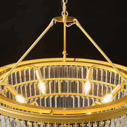 Gold Modern Round Crystal Chandelier: 28" K9 Crystal 6-Light Contemporary Chandeliers for Dining Room Light over Table - 3 Tiers Light for Bedroom Living Kitchen Entryway Foyer E12 Socket Exclude Bulb