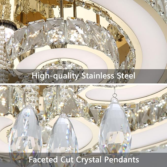 HAIXIANG Modern Chandeliers Bedroom LED Light Crystal Flush Mount Ceiling Lights for Dining Room Gold Chandelier Sparkling Interior Luxury Lighting Fixtures Living Room Dimmable Light 2700K 6000K