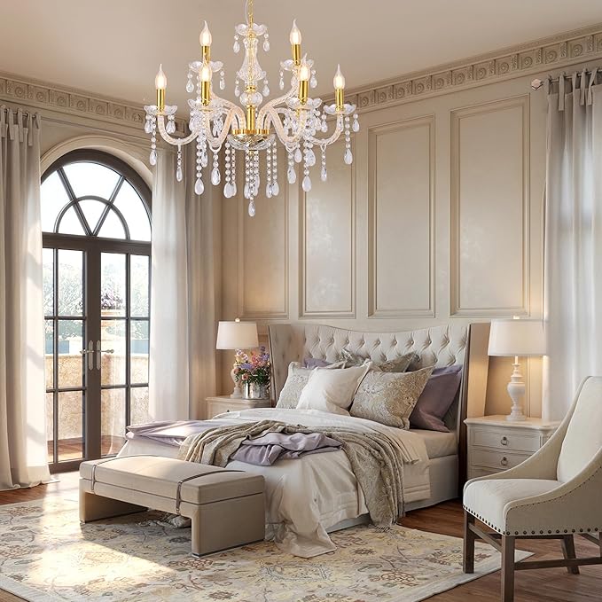 YYSHCHEN Luxury 26.4" Gold Crystal Chandeliers,9-Lights Glass Chandelier for Dining Room,Living Room,Bedroom.