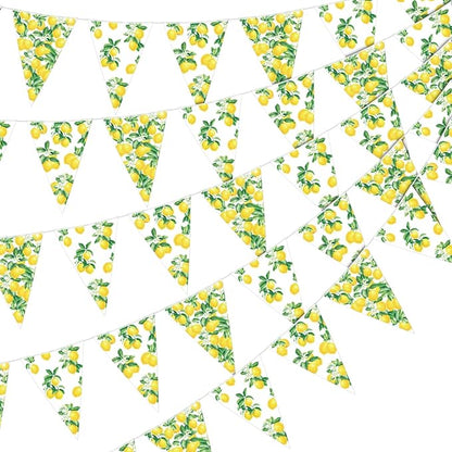 HESTYA 5 Pcs 49 Ft Lemon Party Decorations Yellow Floral Lemon Banner Pre-Assembled Summer Lemonade Triangle Flag Bunting Garland for Wedding Bridal Shower Birthday Baby Shower Party Supplies