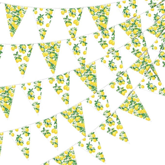 HESTYA 5 Pcs 49 Ft Lemon Party Decorations Yellow Floral Lemon Banner Pre-Assembled Summer Lemonade Triangle Flag Bunting Garland for Wedding Bridal Shower Birthday Baby Shower Party Supplies