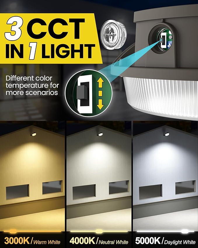 YARBO LED Barn Light with Switchable Wattage & Color: 80W/60W/40W, 5000K/4000K/3000K, 12000LM, Dusk to Dawn & Timer Dimming, AC100-277V, IP65 Waterproof ETL Listed for Garage Yard Barn Security Street