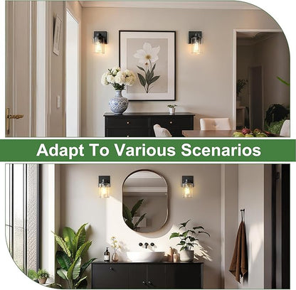 DORESshop Wall Sconces Set of 2 for Bathroom, Modern Vanity Light Fixtures with Clear Glass Shade, Black Wall Mount Lighting Lanterns for Bedroom Living Room Mirror Hallway Kitchen