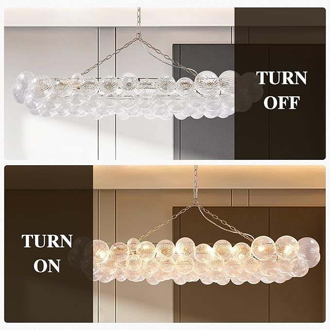 Longree Nordic Bubble Ball Swirled Glass Chandelier, 62 inch Long Rectangular Chandeliers Island Light Fixture for Dining Table Living Room