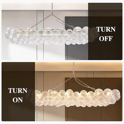 Longree Nordic Bubble Ball Swirled Glass Chandelier, 62 inch Long Rectangular Chandeliers Island Light Fixture for Dining Table Living Room