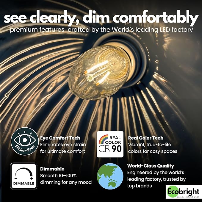 EcoBright Dimmable LED Candelabra Light Bulbs B11 Chandelier Bulbs 40W Equivalent E26 Base 2700K Warm White High CRI Flicker Free ETL and FCC Certified Decorative Filament Bulbs 8 Pack
