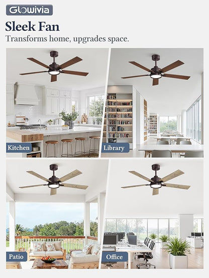 52 Inch Ceiling Fan with Lights and Remote, Smart APP Control, Dimmable with All-Setting Memory, Quiet DC Motor Reversible Blades, Damp Rated Modern Ceiling Fan for Bedroom Patio Living Room
