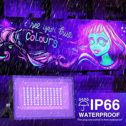 Onforu 2 Pack 60W LED Black Lights, Blacklight Flood Light with Plug, IP66 Waterproof Black Lights for Dance Party, Glow in The Dark, Halloween, Body Paint, Fluorescent Poster, Neon Glow