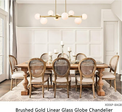 Jonsi Dining Room Light Fixture Over Table, Mid Century Chandeliers, Modern 8 Lights Globe Glass Linear Chandelier Adjustable Ceiling Hanging for Living Dining Room Kitchen Island, Gold