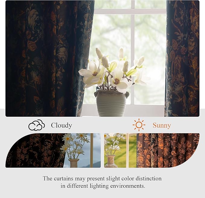 StangH Black Velvet Curtains 84 inches Long - Printed Floral Design Home Decoration Luxury Thermal Insulated Blackout Window Treatment Set for Living Room, 52x84-inch, 2 Panels