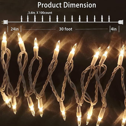 HISHINY Christmas Lights 100 Count Mini Clear Lights 32ft White Wire Christmas Tree String Lights Set for Outdoor Indoor Christmas Decorations Wedding Valentines Day Decor,UL Certified (32feet)