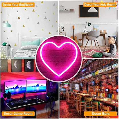 Neon Heart Lights - Pink LED Heart Lamp, Decorations for Home, Hanging Gifts, USB/Battery Operated for Bedroom, Living Room
