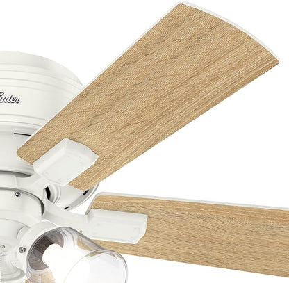 Hunter 42 inch Indoor Ceiling Fan with LED Lights and Pull Chain - Low Profile Flush Mount White Ceiling Fan, 5 Blades, For Bedroom, Living Room, or Kitchen, Quiet - Crestfield 52152, Fresh White