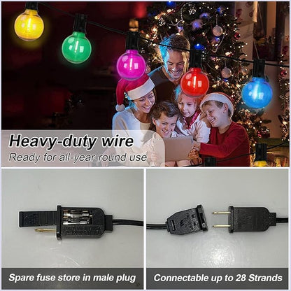 G40 LED Outdoor String Lights，25Ft Globe Multicolor Christmas Decorations String Lights with 27 Shatterproof LED Bulbs, Hanging Outdoor Patio Lights for Outside Backyard Porch Balcony Party- Black