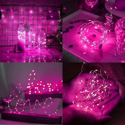 WATERGLIDE 12 Pack Valentine's Fairy Lights Battery Operated (Included), 7 ft 20 LED Mini String Lights, Waterproof Silver Wire Firefly Starry Light for DIY Wedding Party Mason Jars Decor, Pink