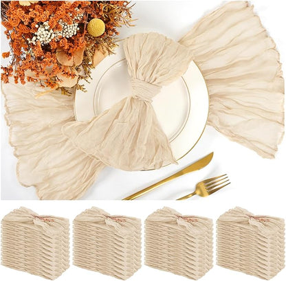 42 Packs Gauze Cheesecloth Napkins 20 x 20 Inch Beige Wrinkled Dinner Napkins, Light Brown Rustic Boho Soft Cloth Napkin for Wedding Party Event Dinner Table Decoration