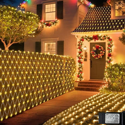 Christmas Net Lights, 610 LED Large Outdoor Net Mesh Lights 34.5X 5ft, 8 Modes Waterproof Twinkle String Lights Connectable for Bushes Christmas Yard Decor, Warm White
