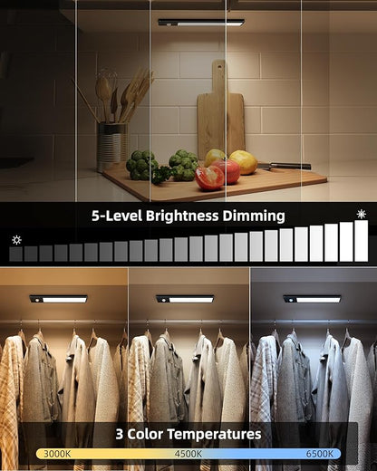 EZVALO 8" Under Cabinet Lighting, 2400mAh USB-C Rechargeable Motion Sensor Light, 3 Color Temps, 5-Level Dimmable Magnetic Wireless Closet Lights for Kitchen, Pantry, Stairs (2 Pack)