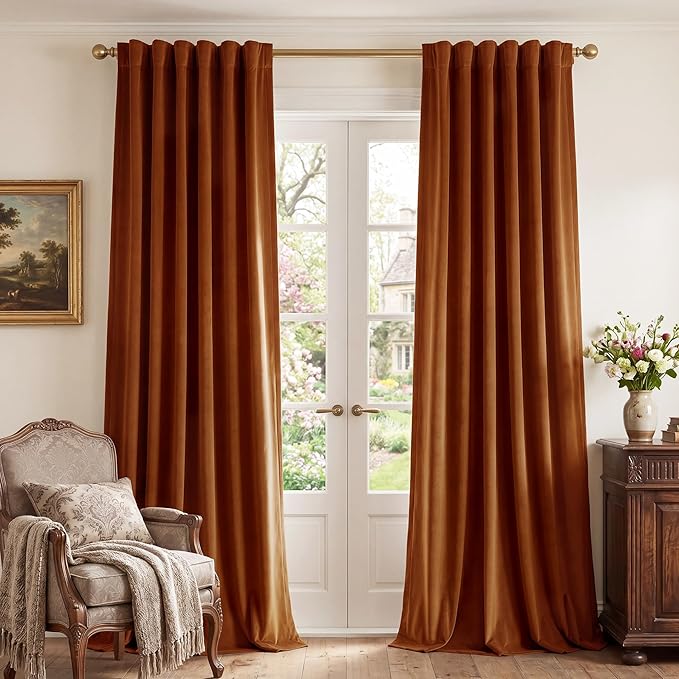 StangH Burnt Orange Halloween Backdrops High Ceiling Tall Curtains 132 inches Long Back Tab Thermal Insulated Window Door Drapes for Living Dining Room Office, W52 x L132, 2 Panels