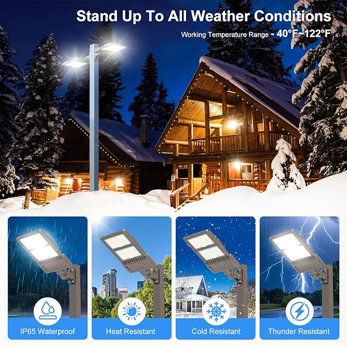 LED Parking Lot Light 400W 320W 240W Adjustable UL ETL Listed 5000K LED Street Light with Photocell 100-277V IP65 Outdoor Commercial Area Flood Security Lighting Arm Mount