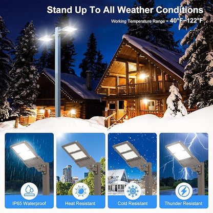 LED Parking Lot Light 400W 320W 240W Adjustable UL ETL Listed 5000K LED Street Light with Photocell 100-277V IP65 Outdoor Commercial Area Flood Security Lighting Arm Mount