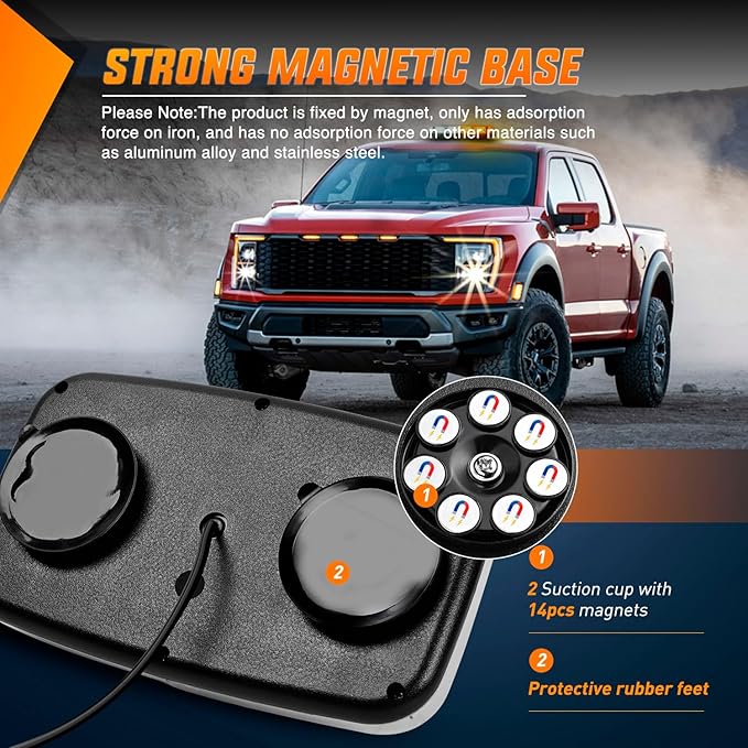 Nilight 12 Inch Roof Top Strobe Lights 48LED Hazard Light Emergency Safety Warning LED Flashing Bar Magnetic Mount 12V 24V Cars Trucks Tractors Snow Plows Construction Vehicles